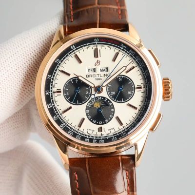 GF Factory Breitling Premier 42mm B25 Movement Calfskin Leather Strap Rose Gold Case Watch